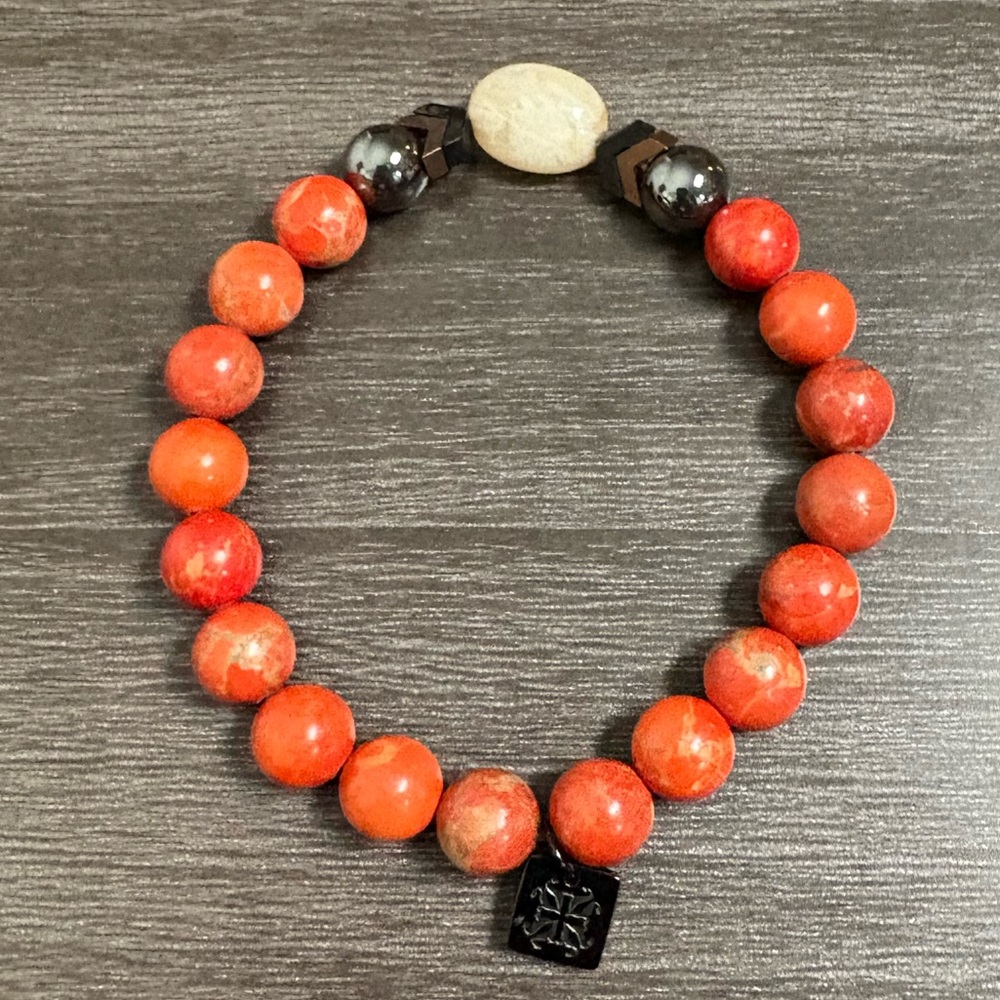 Rustic Cuff Red Jasper Hematite Bead Bracelet - image 1